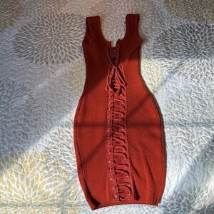Fashion Nova Rust Lace-Up Mini Dress